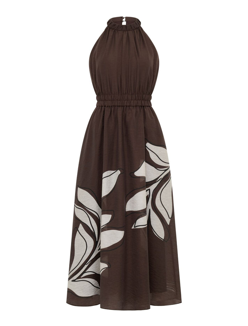 Magnolia High Neck Midi Dress Rennie Leaf