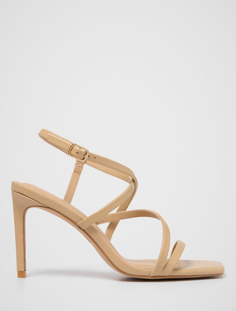 Alina Asymmetrical Strappy Heeled Sandal Light Tan Forever New