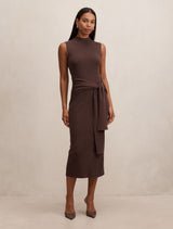 Margot Wrap Detail Knit Midi Dress Mocha Forever New