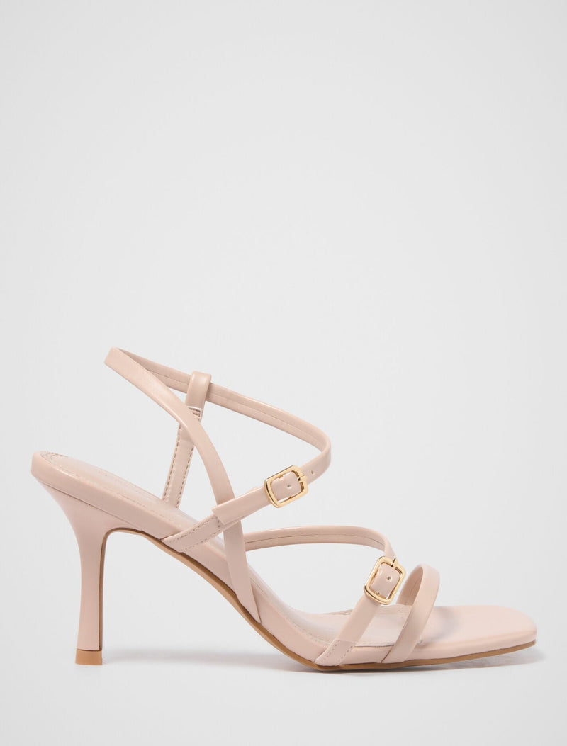 Brenda Buckle Detail Asymmetrical Sandal Heel Nude Forever New