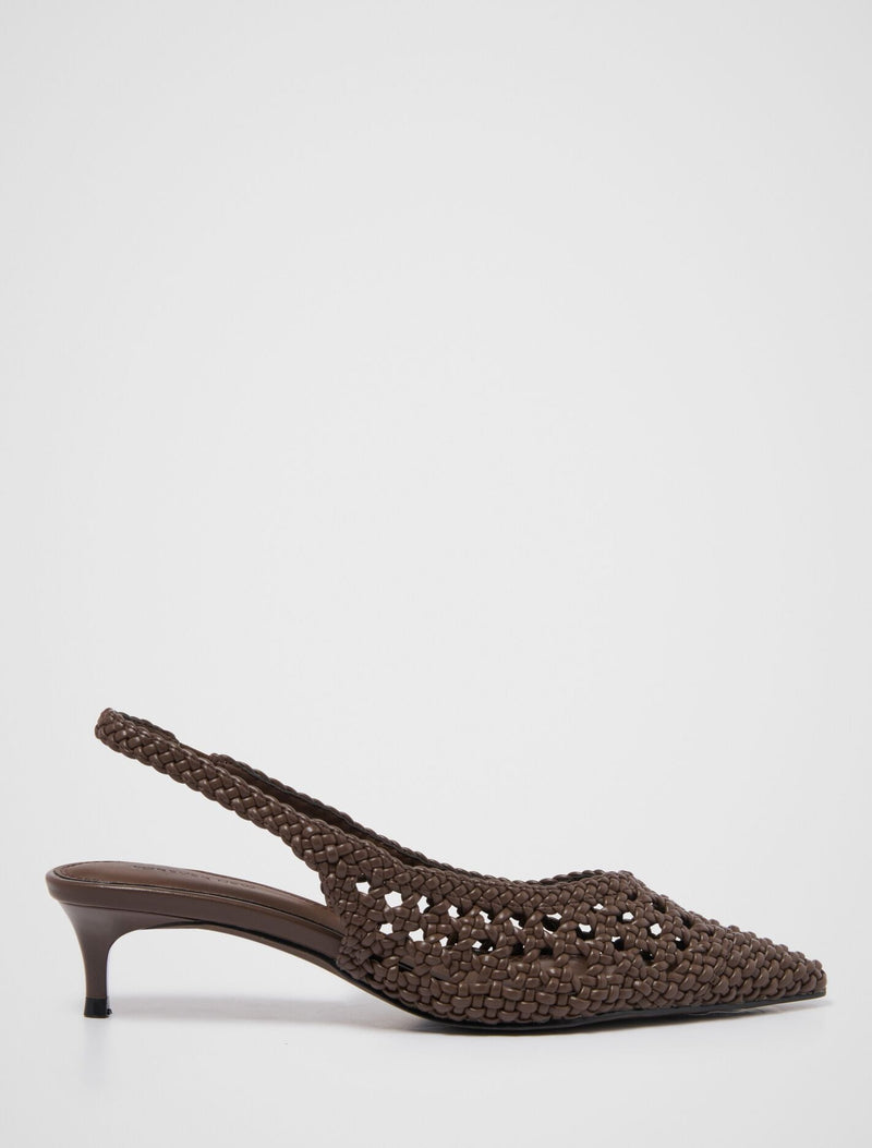 Clare Crochet Detail Slingback Heel Chocolate Brown Forever New