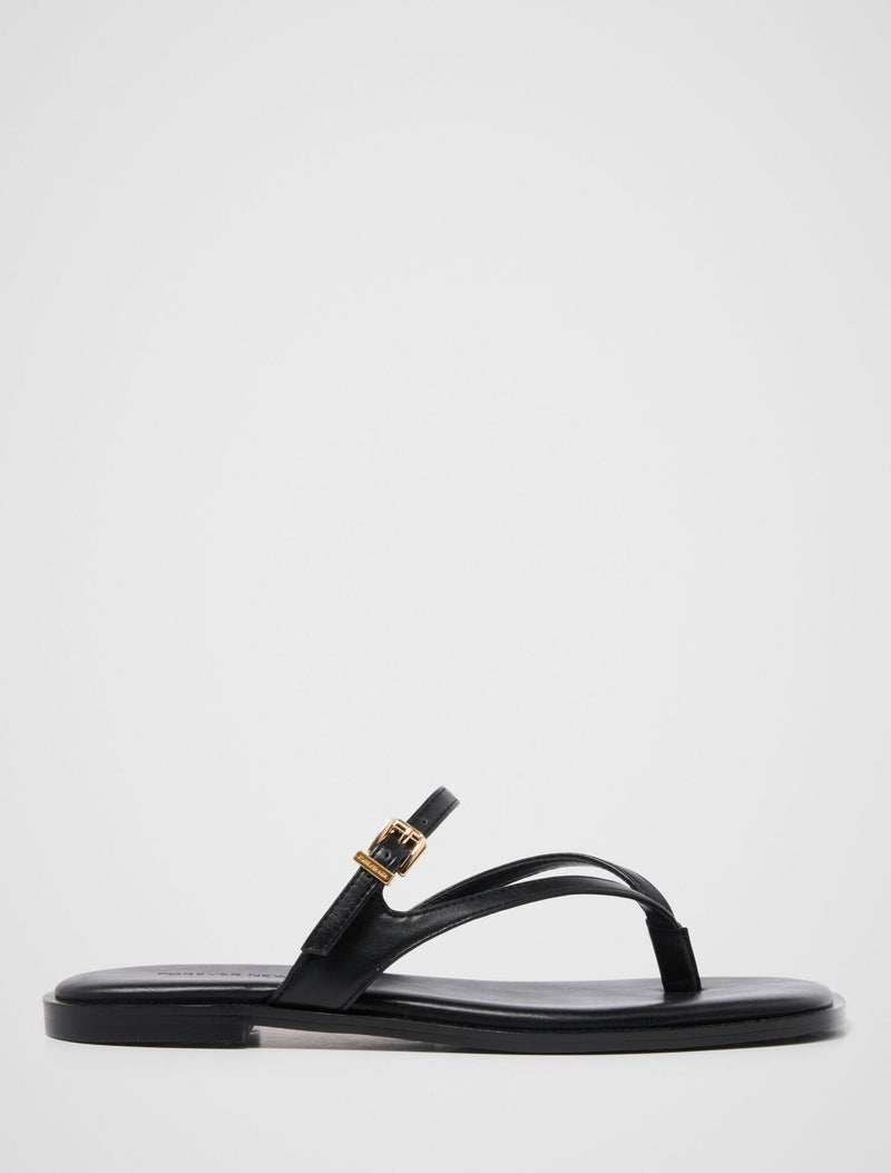 Bailee Buckle Detail Strappy Thong Flat Sandal Black Forever New