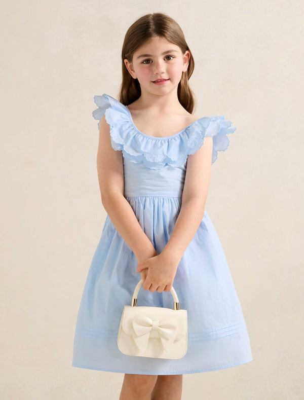 Macie Girls Petal Collar Dress Bluebell Blue Forever New