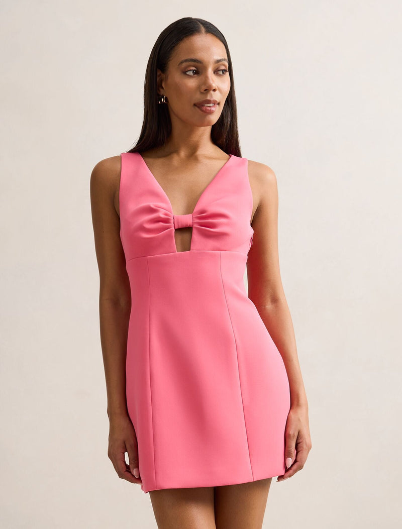knot front mini dress Halterneck Knot Front Mini Dress In Black Linen Look | EGO US
