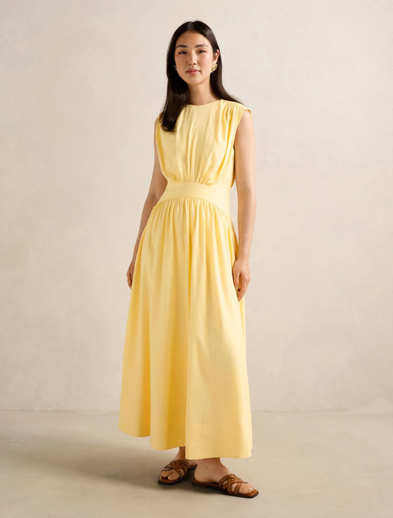 Isobel Tapered Waist Linen Midi Dress Soft Yellow Forever New