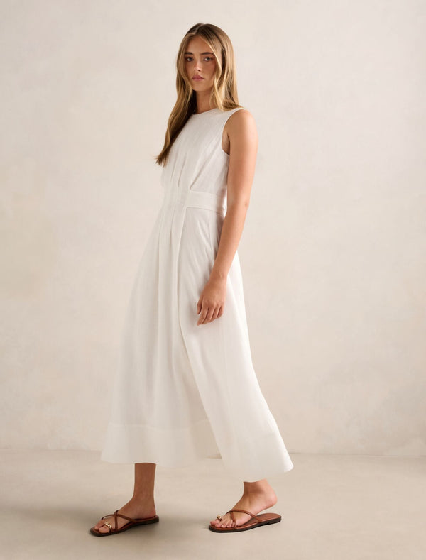 Rosie Linen Sleeveless Tuck Midi Dress Forever New