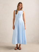 Rosie Linen Sleeveless Tuck Midi Dress Bluebell Forever New