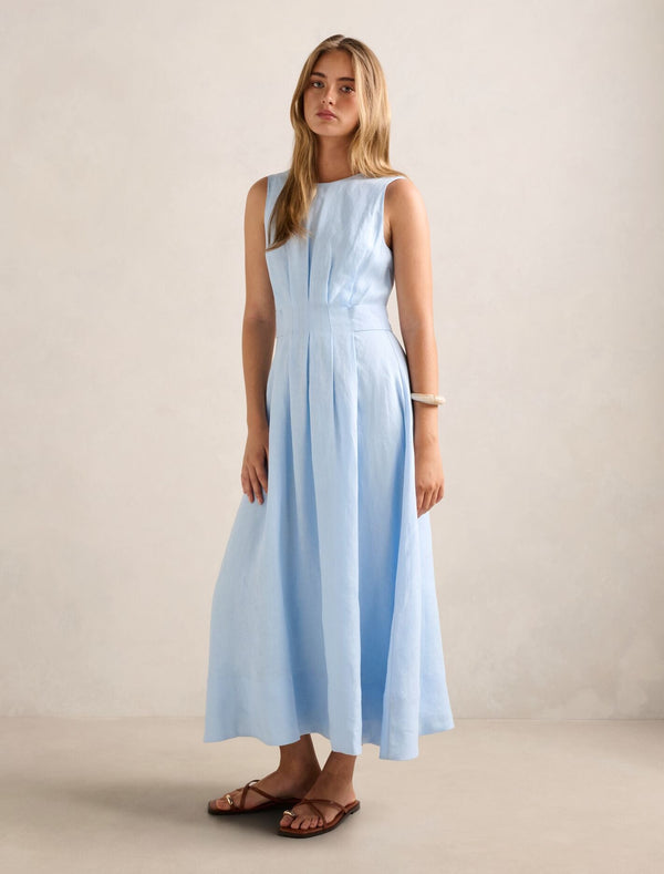 Rosie Linen Sleeveless Tuck Midi Dress Forever New