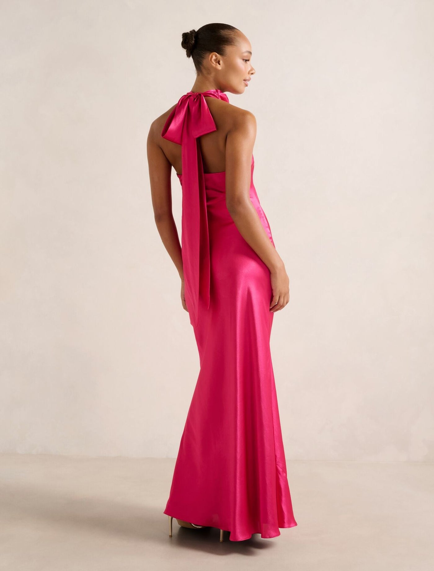 Clementine High Neck Satin Maxi Dress Hot Pink Clementine High Neck Satin Maxi Dress Hot Pink