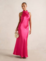 Clementine High Neck Satin Maxi Dress Hot Pink Forever New