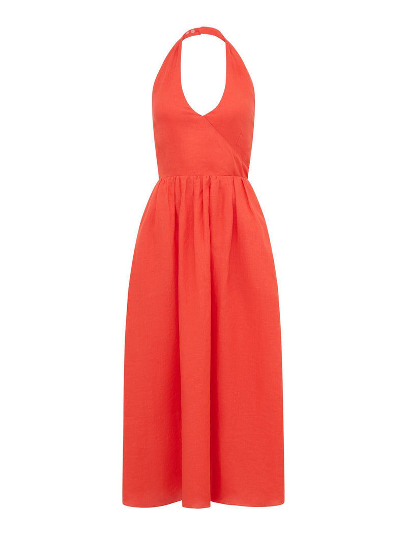 Lilian Wrap Linen Halter Midi Dress Forever New