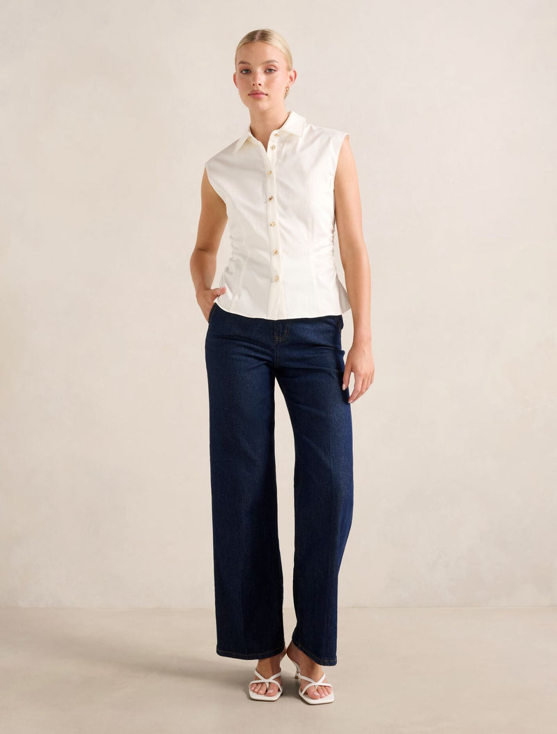 Nova Ruched Collared Top Porcelain | Forever New Nova Ruched Collared Top Porcelain | Forever New