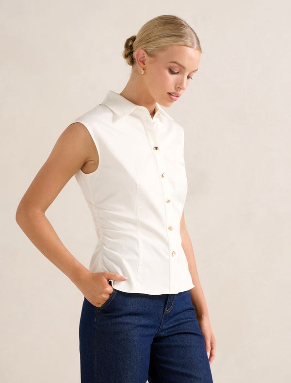 Nova Ruched Collared Top Forever New