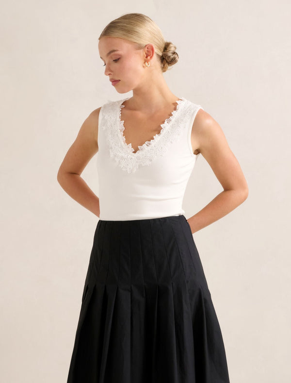 Sylvie Lace Trim Tank Top Porcelain Forever New