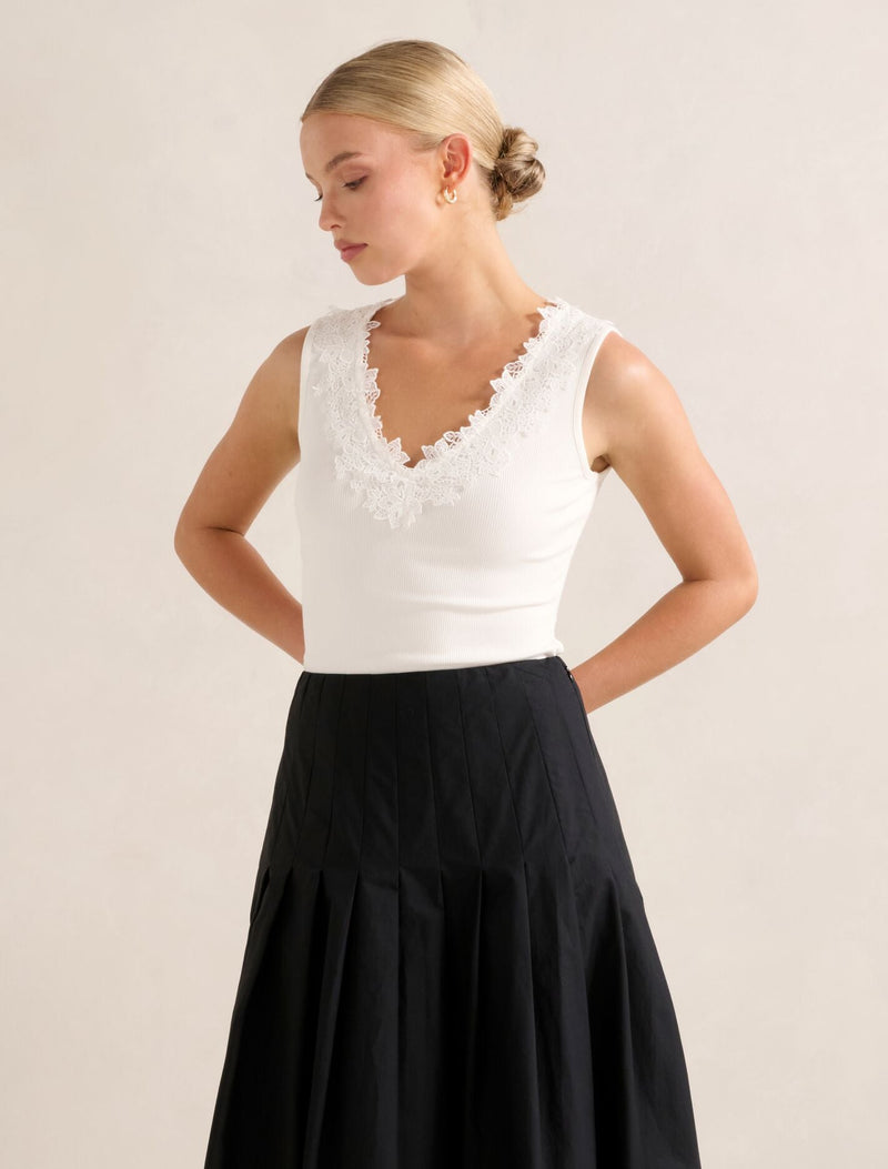 Sylvie Lace Trim Tank Top Porcelain Forever New