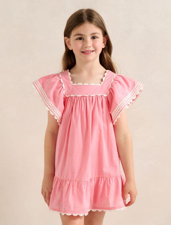 Maisie Girls Flutter Sleeve Dress Pink Berry Forever New