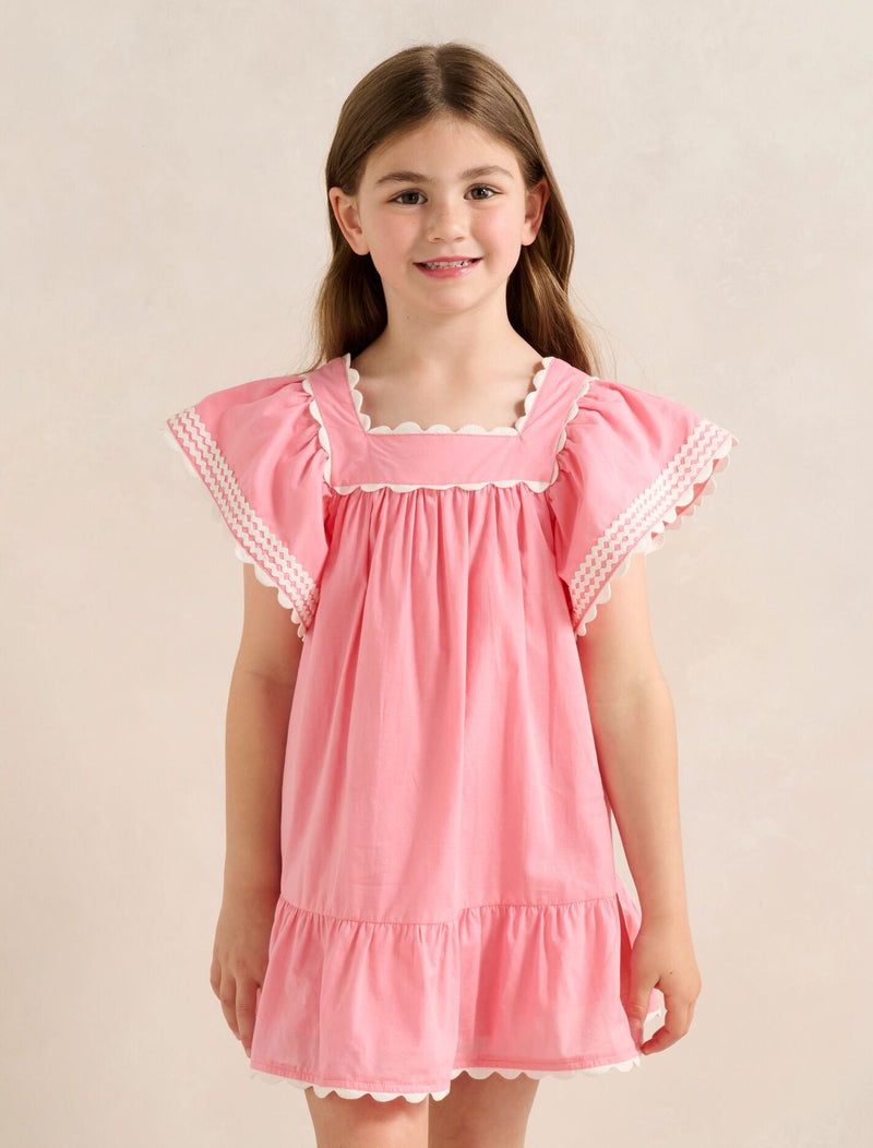 Maisie Girls Flutter Sleeve Dress Pink Berry Forever New
