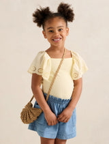 Pippa Girls Flutter Sleeve Top Macaroon Yellow Forever New
