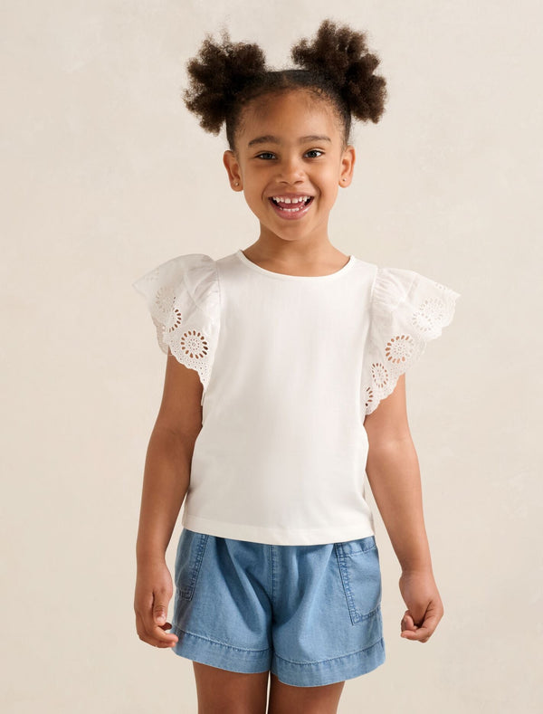 Pippa Girls Flutter Sleeve Top White Cloud Forever New