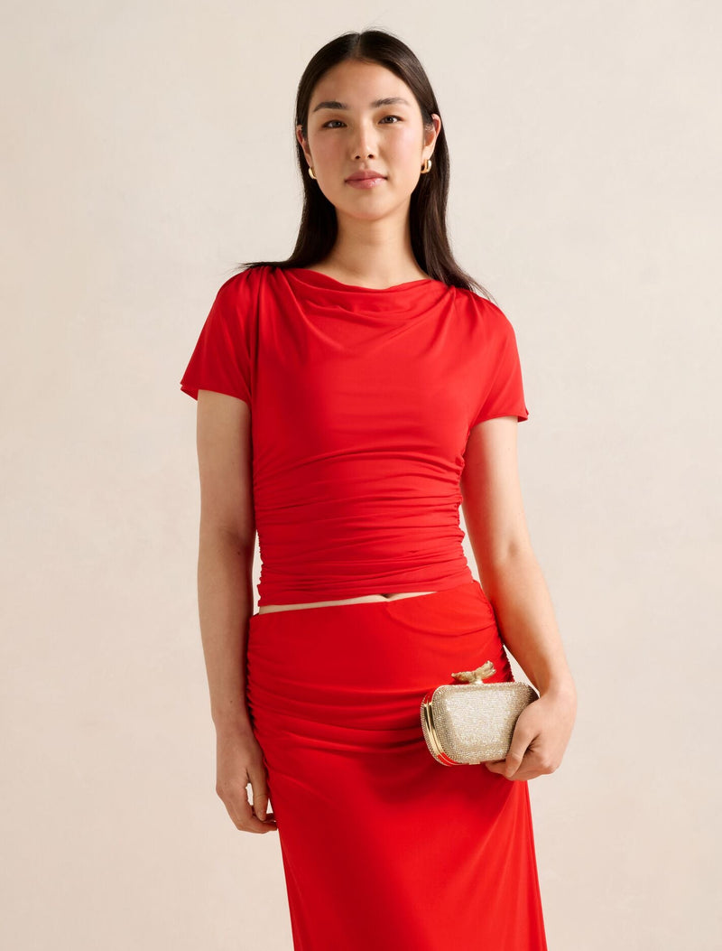Stormi Spliced Shoulder Top Bright Red Co-Ord Forever New