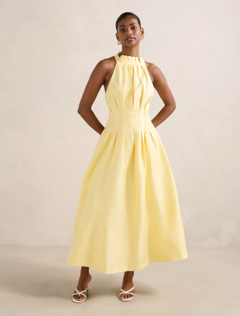 Miller Petite Pleat Halter Midi Dress Spring Daffodil Forever New