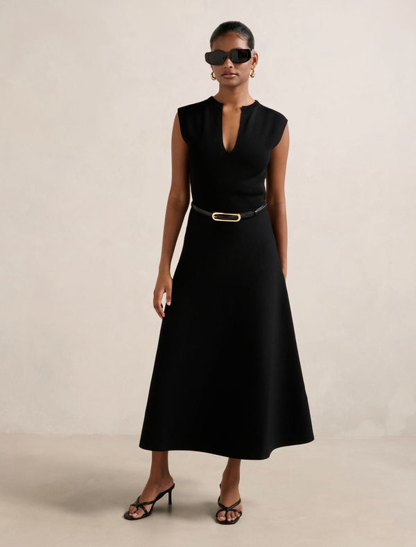 Celia Petite Extended Shoulder Midi Dress Black Forever New