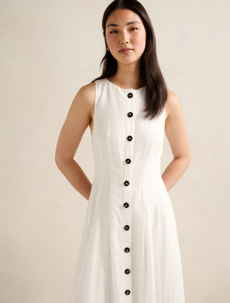 Pia Button Front Linen Midi Dress Porcelain | Forever New Pia Button Front Linen Midi Dress Porcelain | Forever New