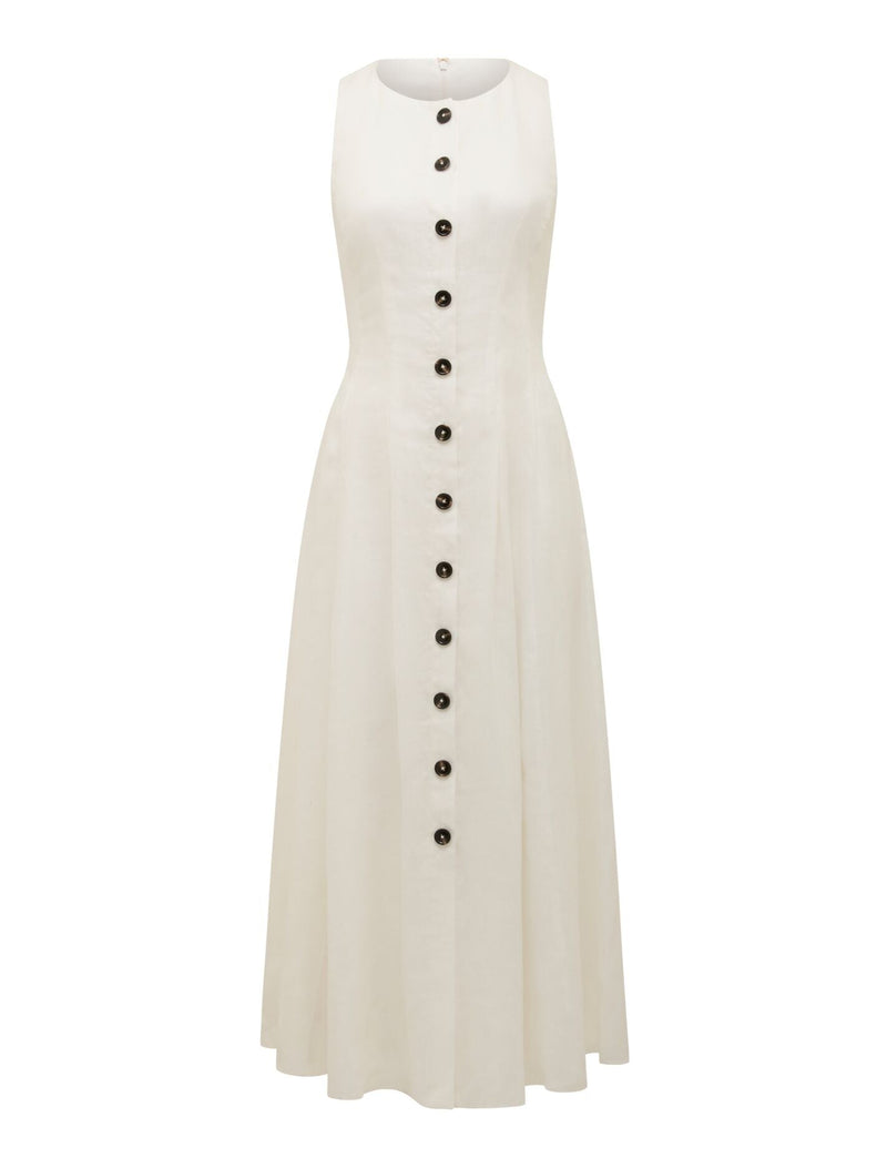 Pia Button Front Linen Midi Dress Forever New