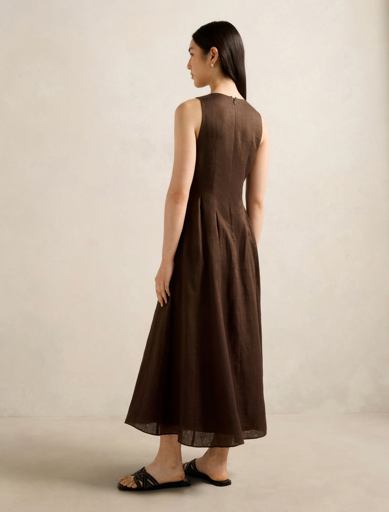 Pia Button Front Linen Midi Dress Forever New