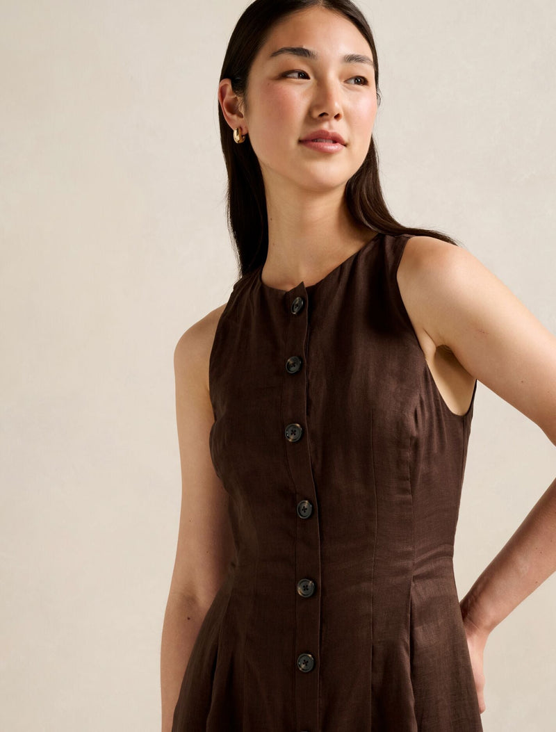 Pia Button Front Linen Midi Dress Forever New