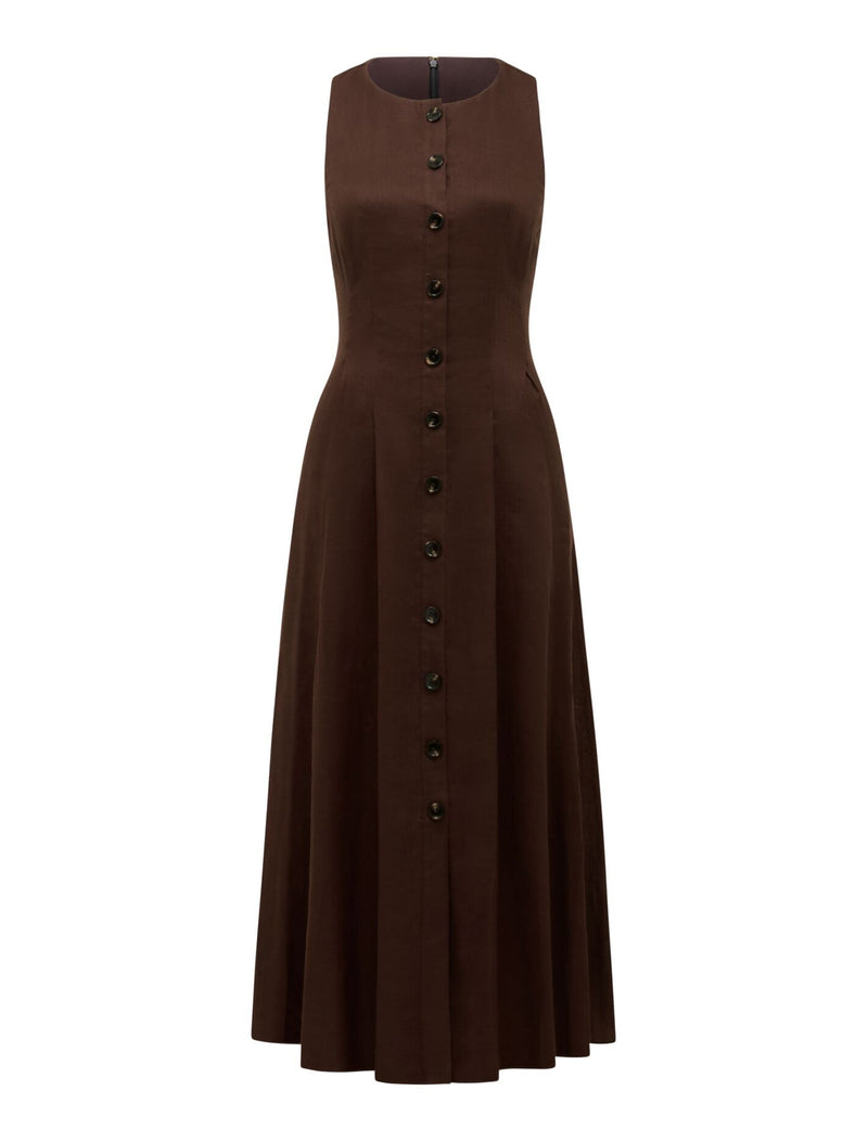 Pia Button Front Linen Midi Dress Forever New