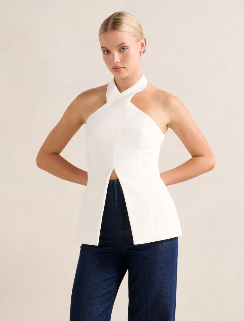 Ruby Cross Neck Top Porcelain Forever New