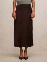 Sally Satin Column Midi Skirt Chocolate Forever New