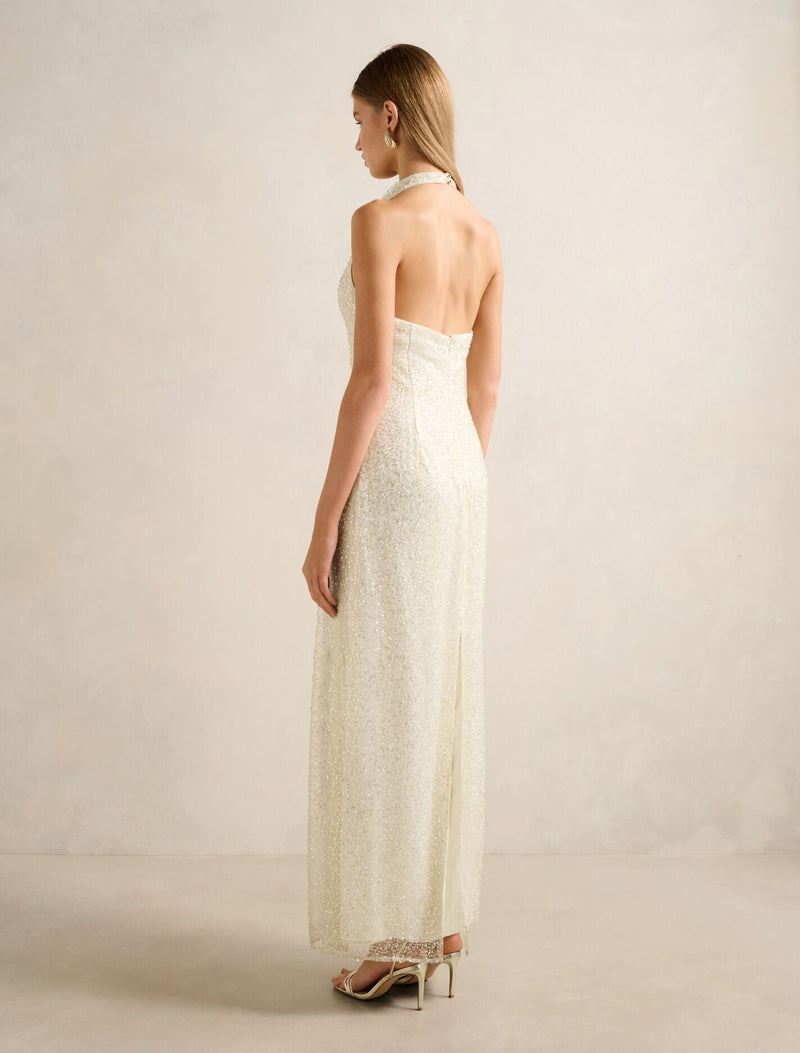 Miranda Sequin Halter Maxi Dress Champagne | Forever New Miranda Sequin Halter Maxi Dress Champagne | Forever New