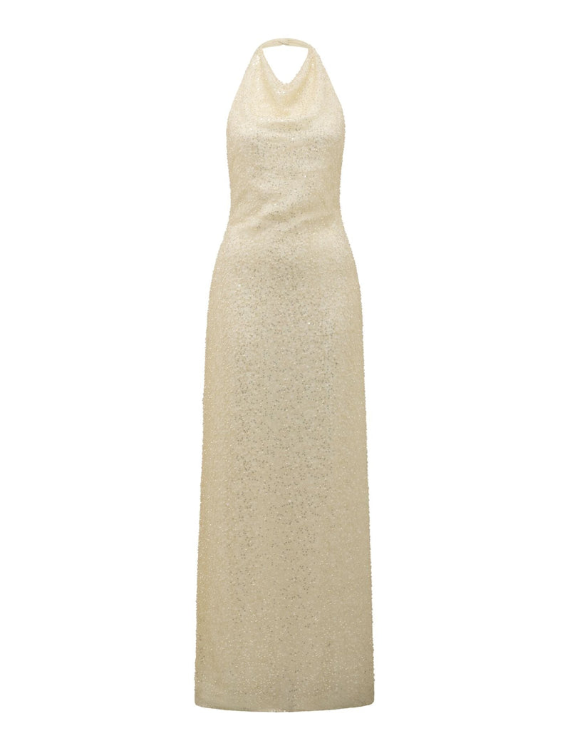 Miranda Sequin Halter Maxi Dress Champagne | Forever New Miranda Sequin Halter Maxi Dress Champagne | Forever New