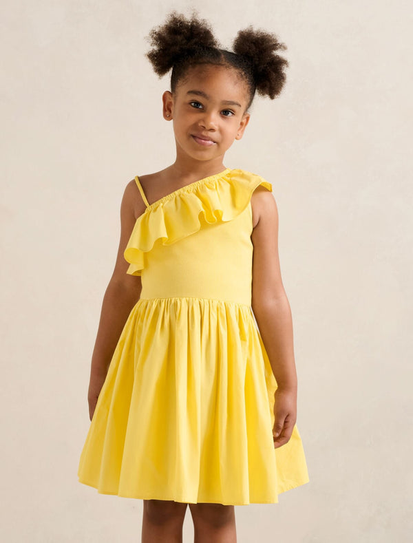 Sadie One-Shoulder Frill Girls Dress Pineapple Yellow Forever New