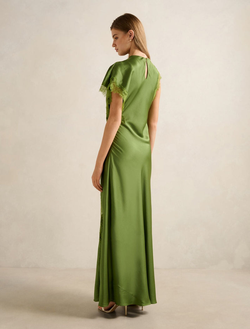 Kody Satin Lace Asym Dress Olive Green | Forever New Kody Satin Lace Asym Dress Olive Green | Forever New