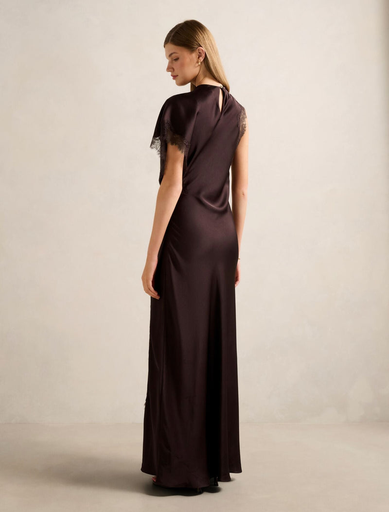 Kody Satin Lace Asym Dress Dark Chocolate