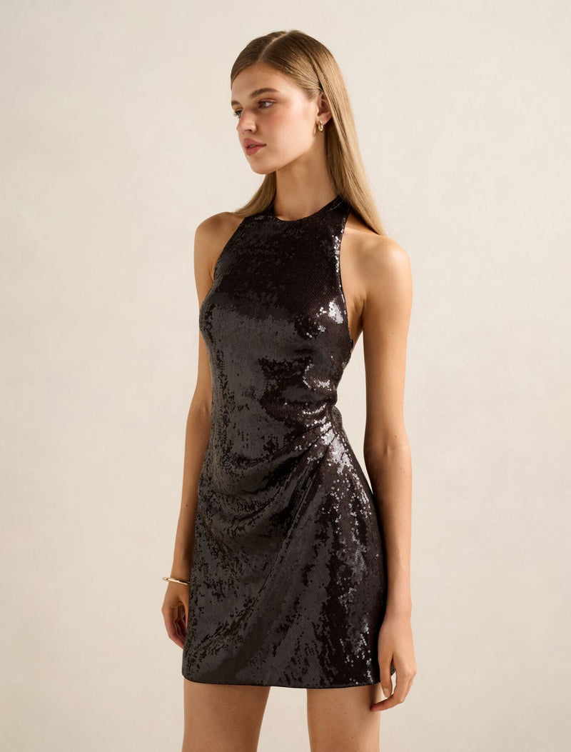 Tate Sequin Halter Mini Dress Forever New
