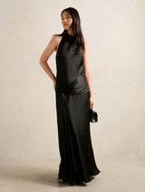 Abby Halter Satin Maxi Dress Black Forever New