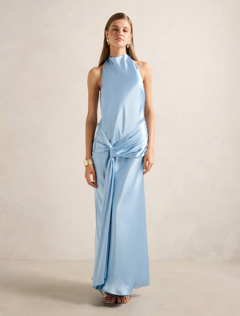 Abby Halter Satin Maxi Dress Bluebell Forever New