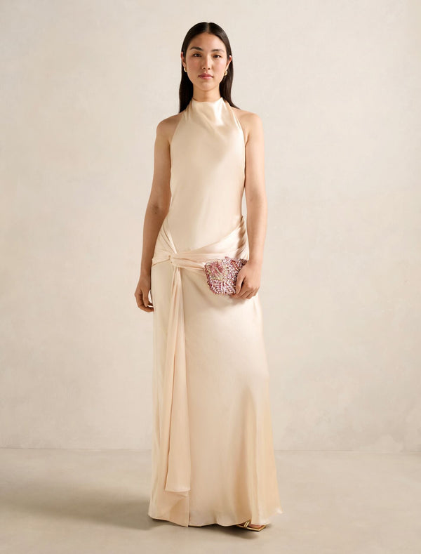 Abby Halter Satin Maxi Dress Cream Forever New
