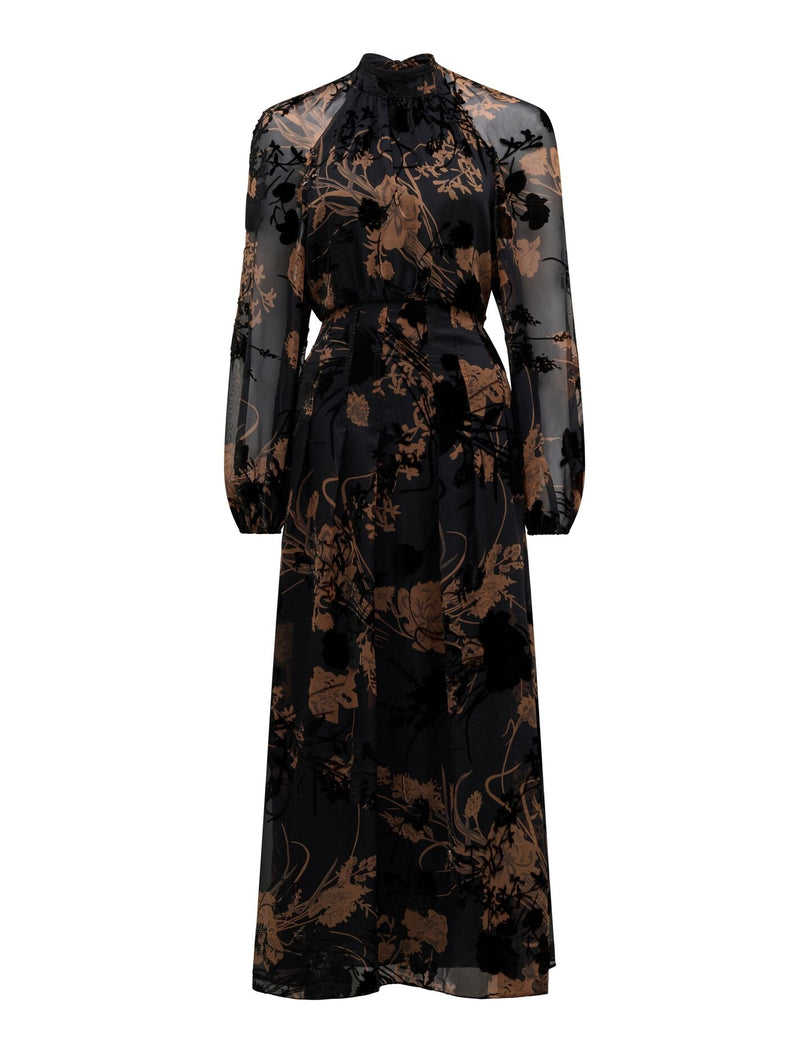 Janelle Velvet Burnout Maxi Dress Black/Brown