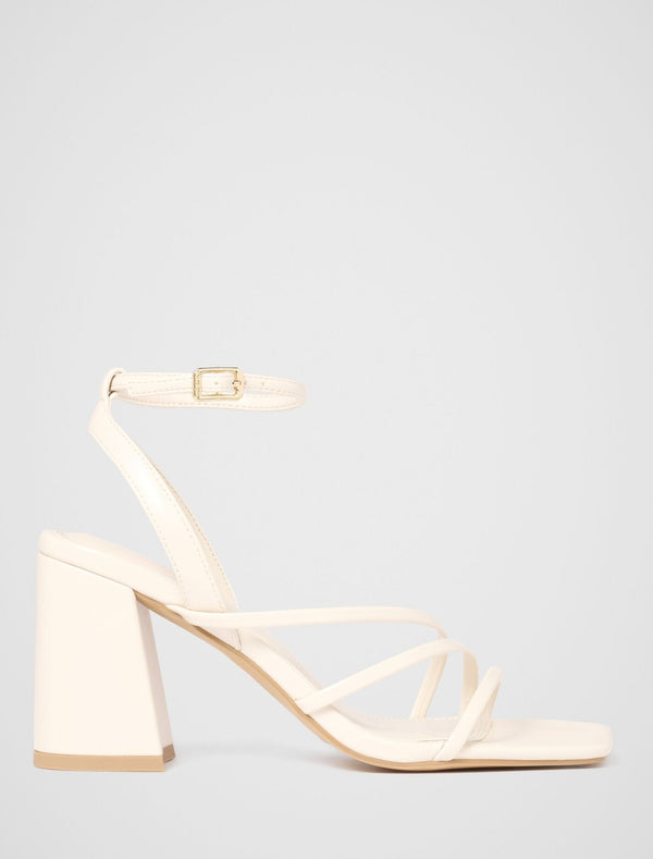 Beth Block Heel Asymmetrical Sandal Ivory Forever New