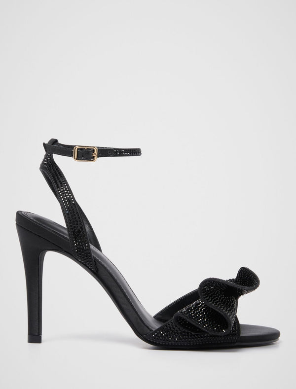 Shayla Side Bow Jewelled Heeled Sandal Black Forever New
