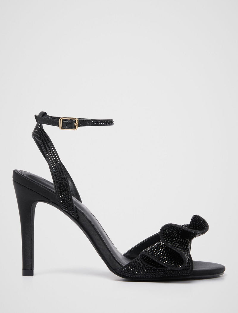 Shayla Side Bow Jewelled Heeled Sandal Black Forever New