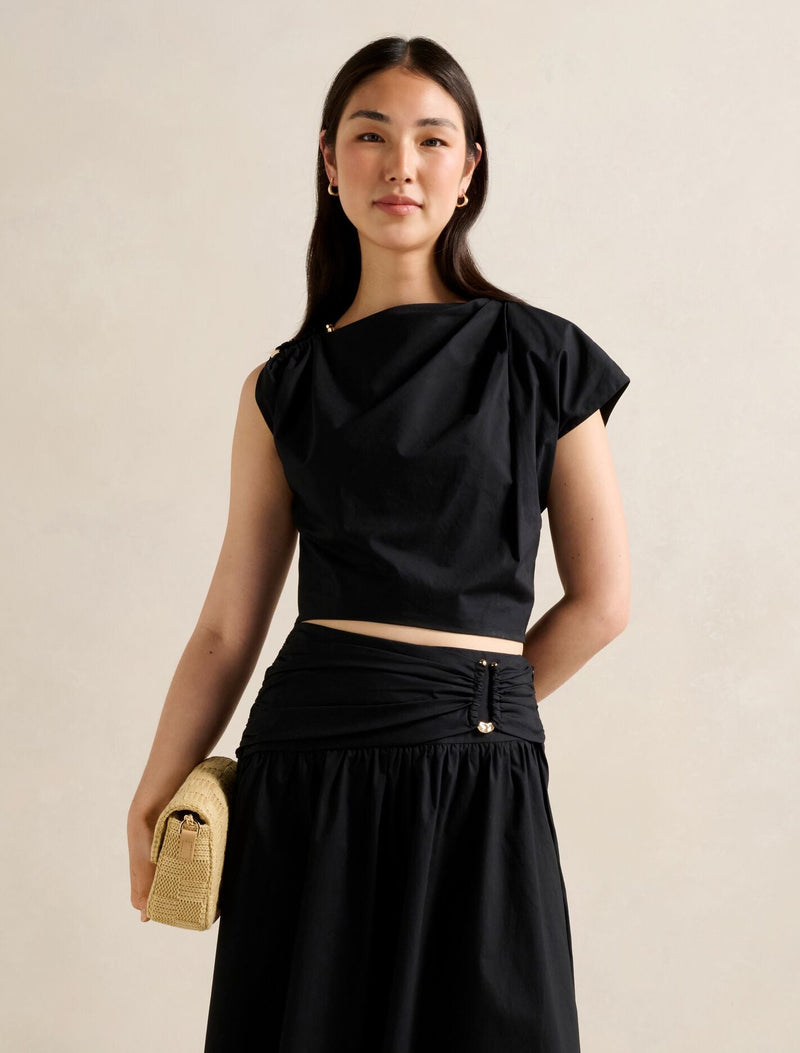 Dottie Draped Hardware Top Black Co-Ord Forever New