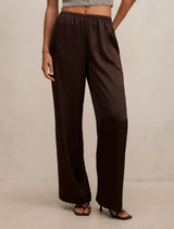 Sara Satin Wide Leg Pants Chocolate Forever New