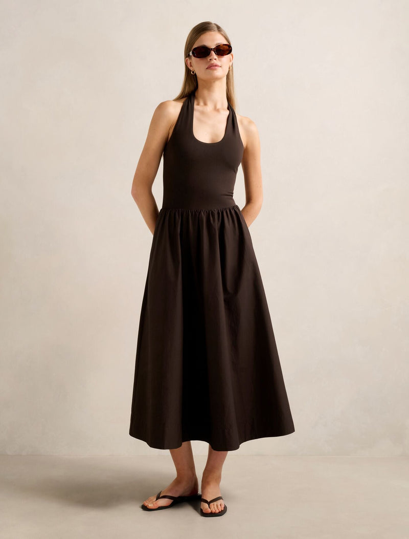 Margot 2 In 1 Halter Midi Dress Chocolate A | Forever New Margot 2 In 1 Halter Midi Dress Chocolate A | Forever New
