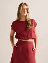 Georgina Bubble Hem Top Rosewood Set Forever New